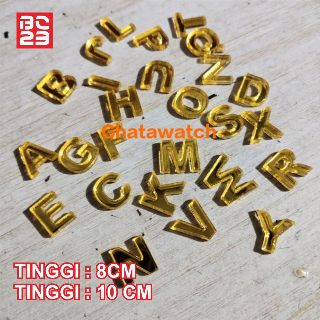 HURUF TIMBUL KECIL AKRILIK MIRROR ANGKA KECIL ALFABET TINGGI 8 CM DAN 10 CM