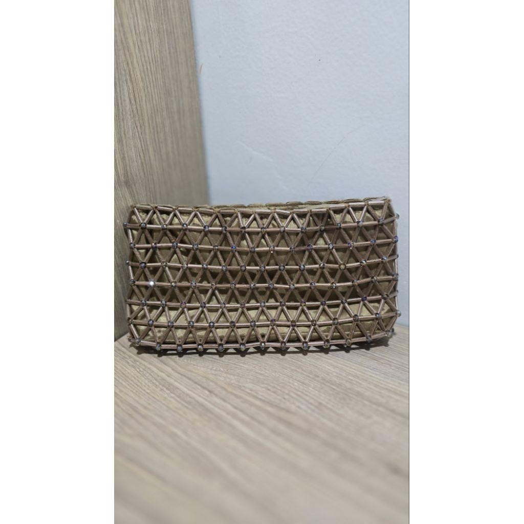 Gold Beaded Clutch Bag, Size 22 x 12 x 5 cm (PRELOVED, good condition) / Beaded Evening Clutch / Tas