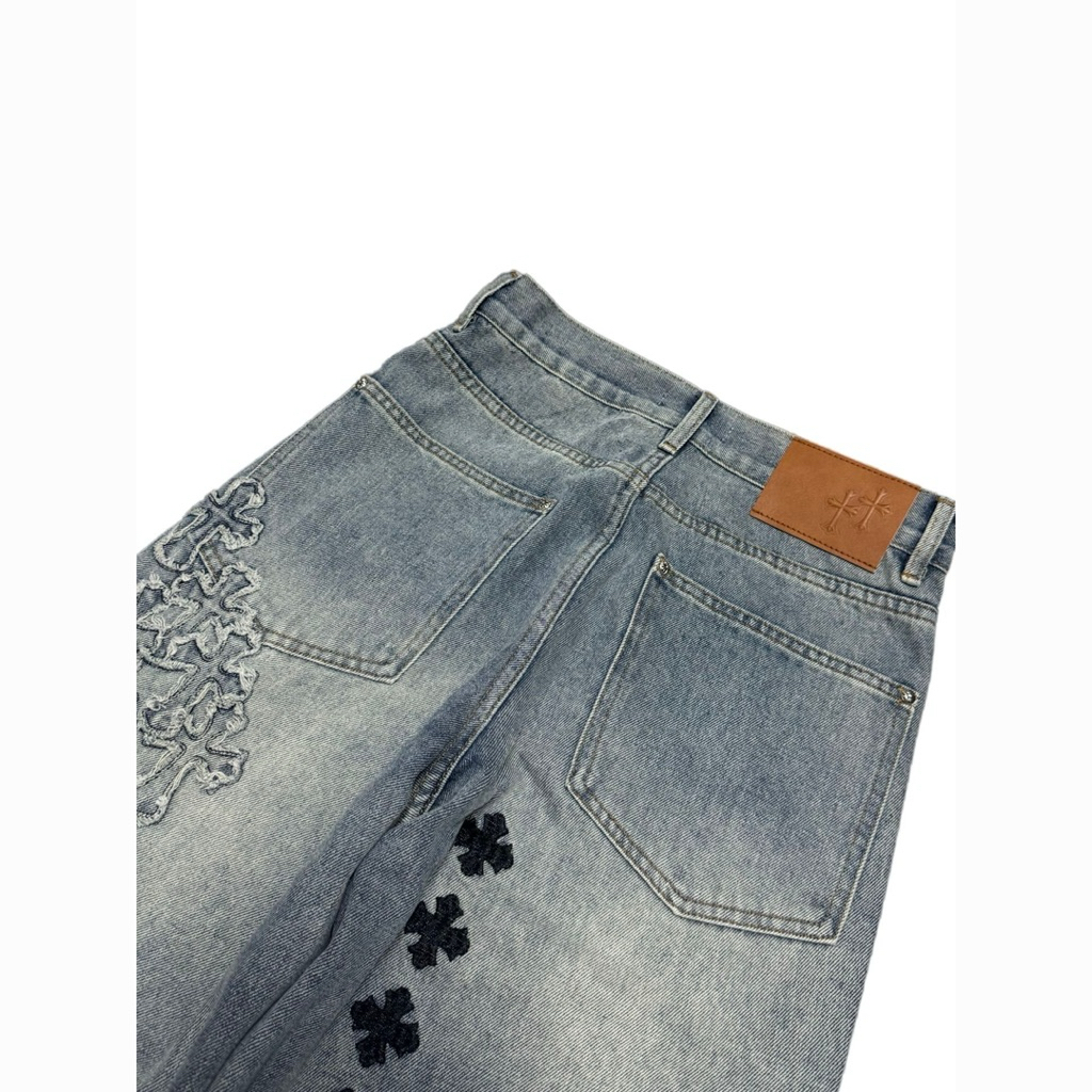 Chrome hearts jeans unisex highwaisted cullotes baggy wide leg big pangs jeans