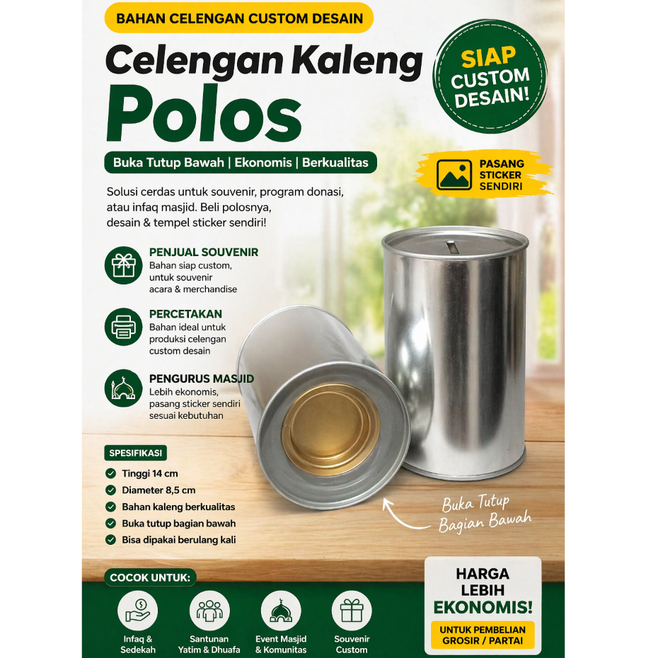 Celengan kaleng Polos (buka tutup bagian bawah)