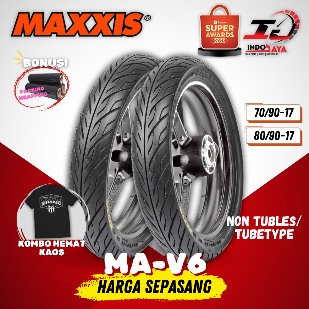 [LEBIH MURAH SEPASANG] BAN LUAR TUBETYPE MAXXIS MAV6 (70/90-17 & 80/90-17) MA-V6 / MA V6 BAN MOTOR B