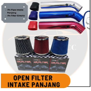 PAKET Open Filter Simota + Pipa Intake Panjang Long Mobil Modifikasi Universal Filter Udara