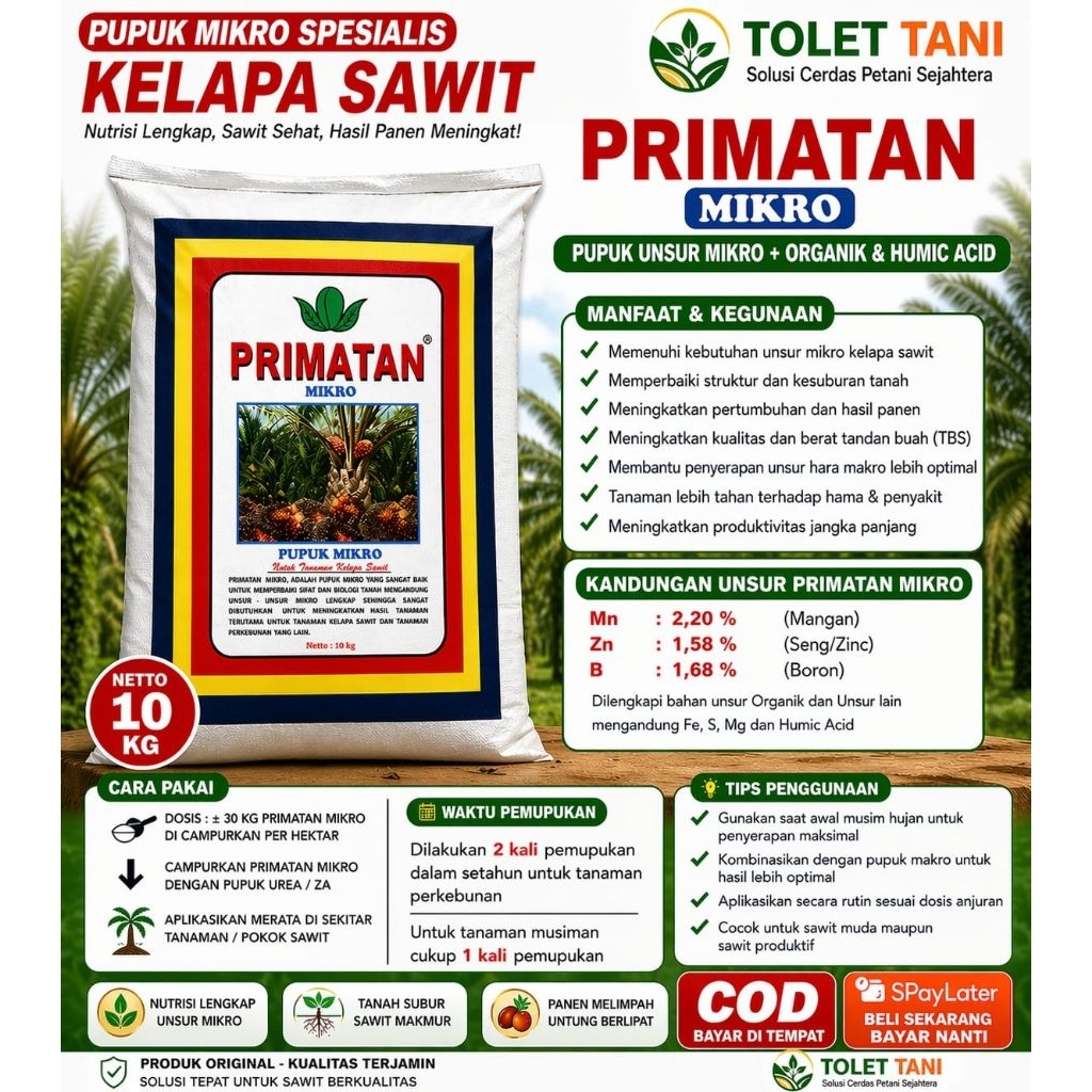 Pupuk Mikro Sawit PRIMATAN Mikro 10kg – Nutrisi Unsur Mikro Kelapa Sawit, Tingkatkan Hasil Panen & K