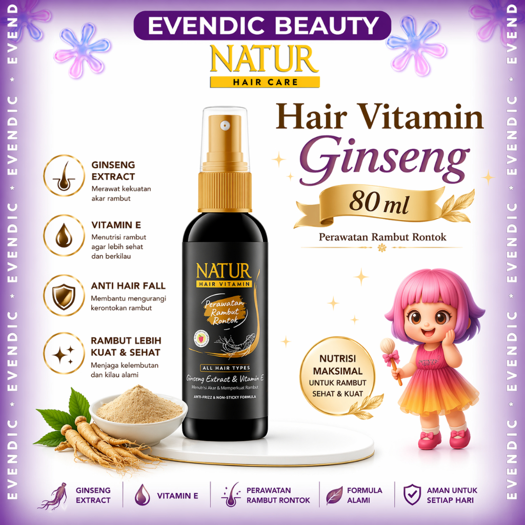 Natur Hair Vitamin Ginseng 80 ml - Vitamin Rambut Rontok | Evendic Beauty
