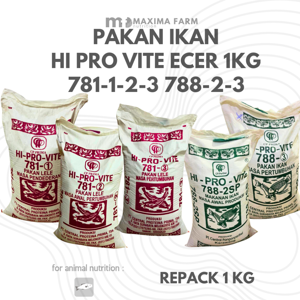 PAKAN IKAN HI-PRO-VITE 781-1 781-2,781-3 782 1KG KEMASAN ECER