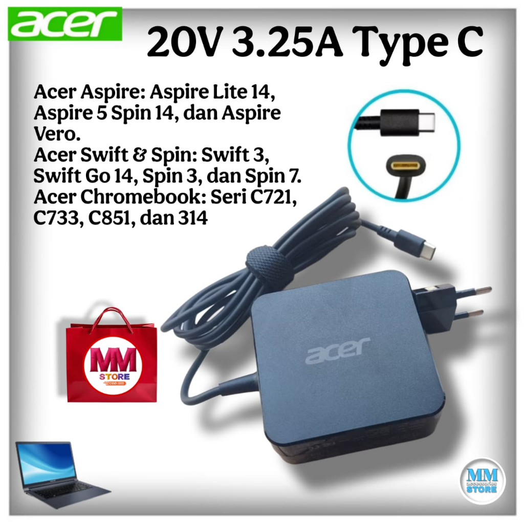 Charger Laptop Acer Aspire Swift GO 65W Type C OEM Adaptor USB-C Premium
