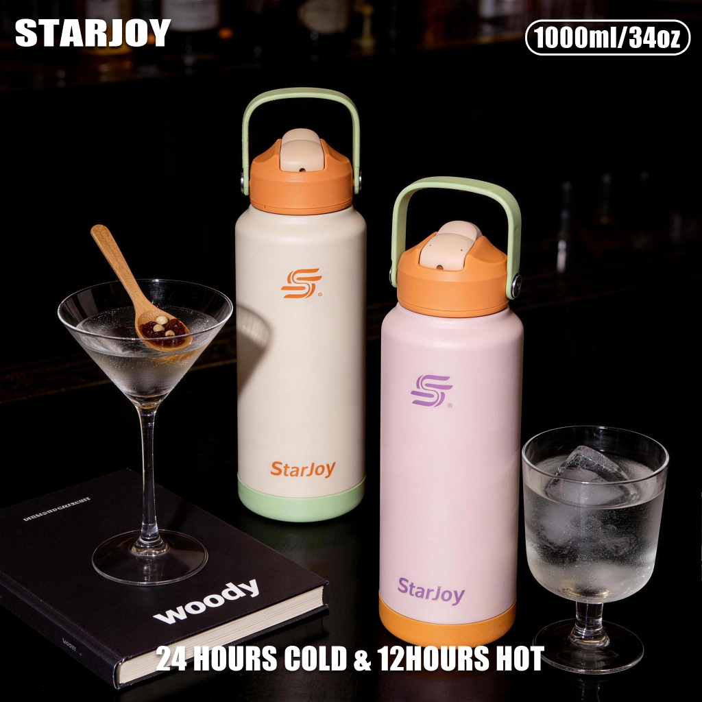STARJOY Tumbler stainless 1 liter , Buka Tutup 1 Klik, Tumbler Stainless 1000ml - Botol Minum Mug St