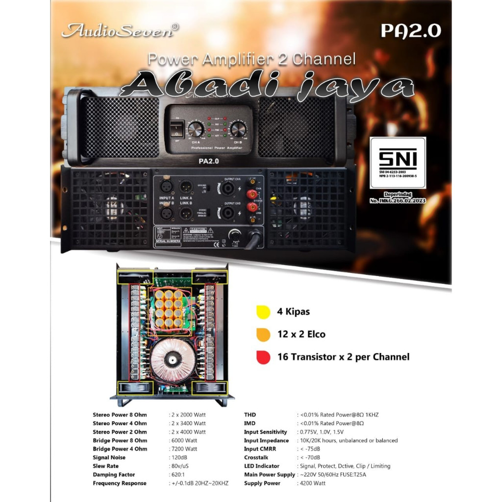 amplifier power audio seven pa2.0 / pa 2.0 / AUDIO SEVEN PA2.0 / PA 2.0 2 X 2000 W ORIGINAL