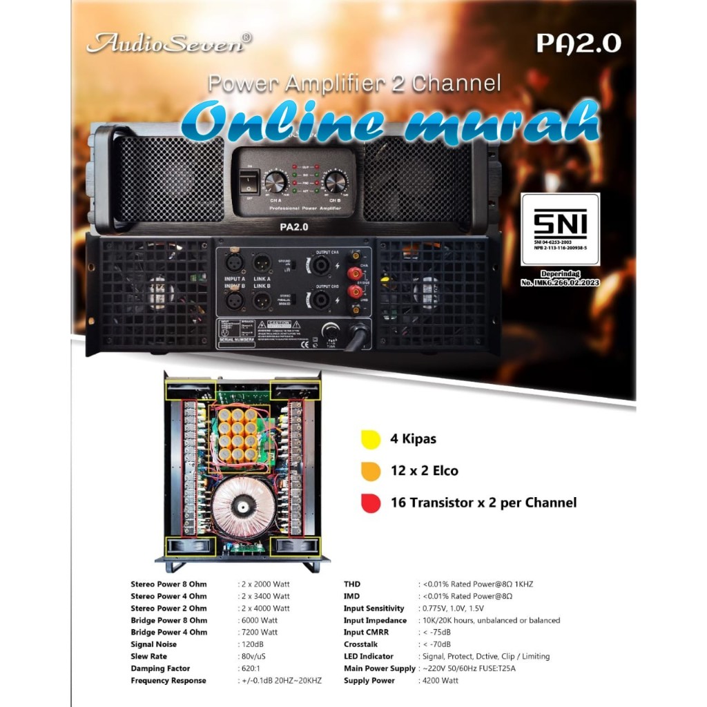 amplifier power audio seven pa2.0 / pa 2.0 / AUDIO SEVEN PA2.0 / PA 2.0 2 X 2000 W ORIGINAL