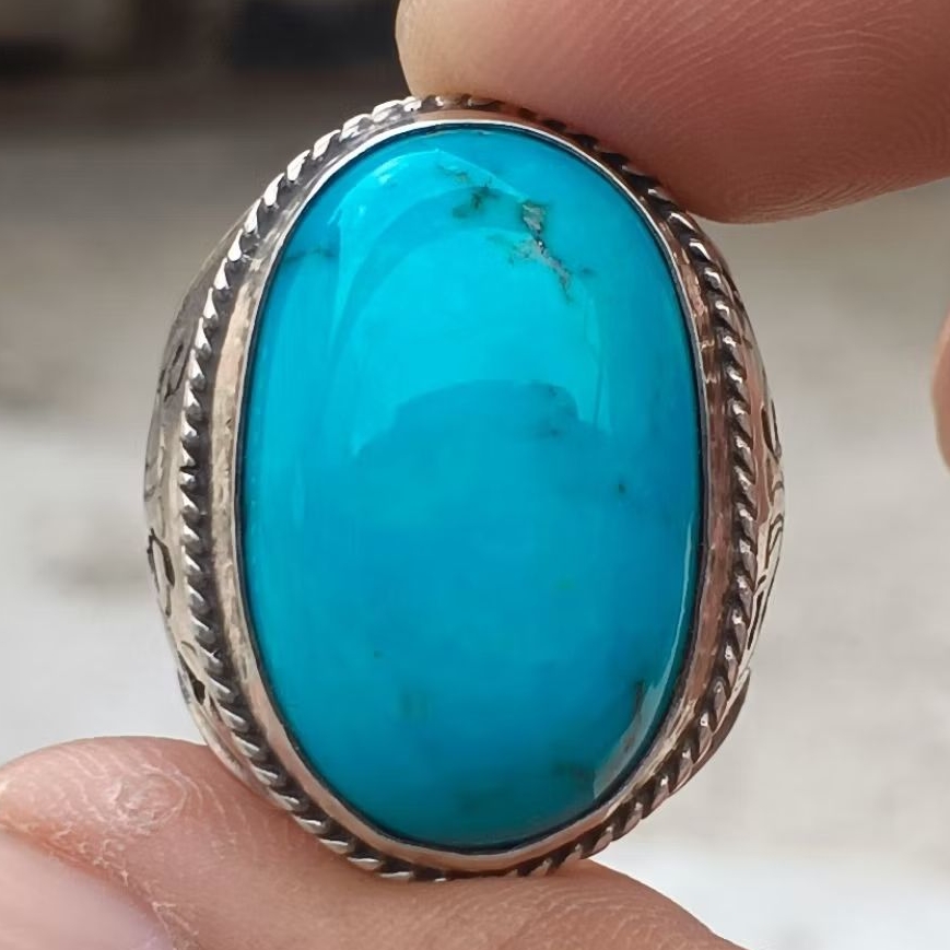 Pirus Persia biru polos ring perak