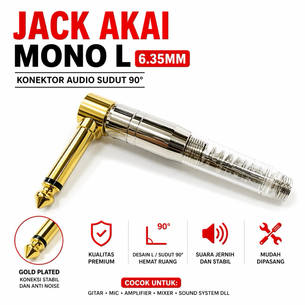 Jack Akai Mono Bengkok 6.35 mm 6.35 mm ( 1/4 Inch )  / Jack L / Jack Gitar / Jack Audio / Fahrenheit
