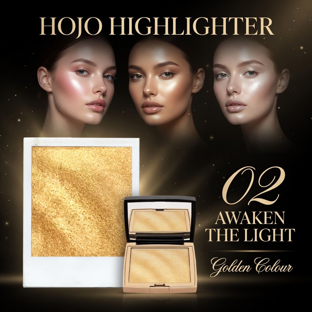 HOJO Highlighter Glim Palette | Gold & Warm Tone | Waterproof Highlighter Glitter Makeup | Powder Hi