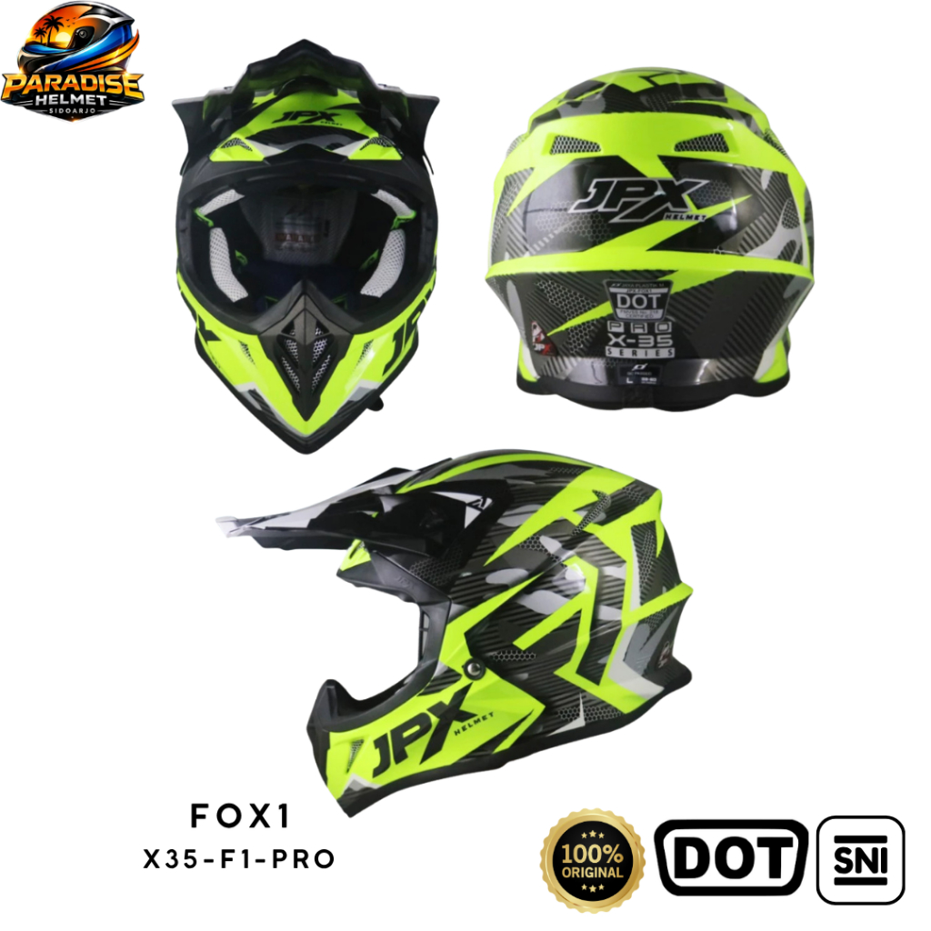 Helm Full Face Cross Pria Wanita Harian Motor Trail Tebal Nyaman SNI DOT JPX FOX1 - X35 F1-PRO