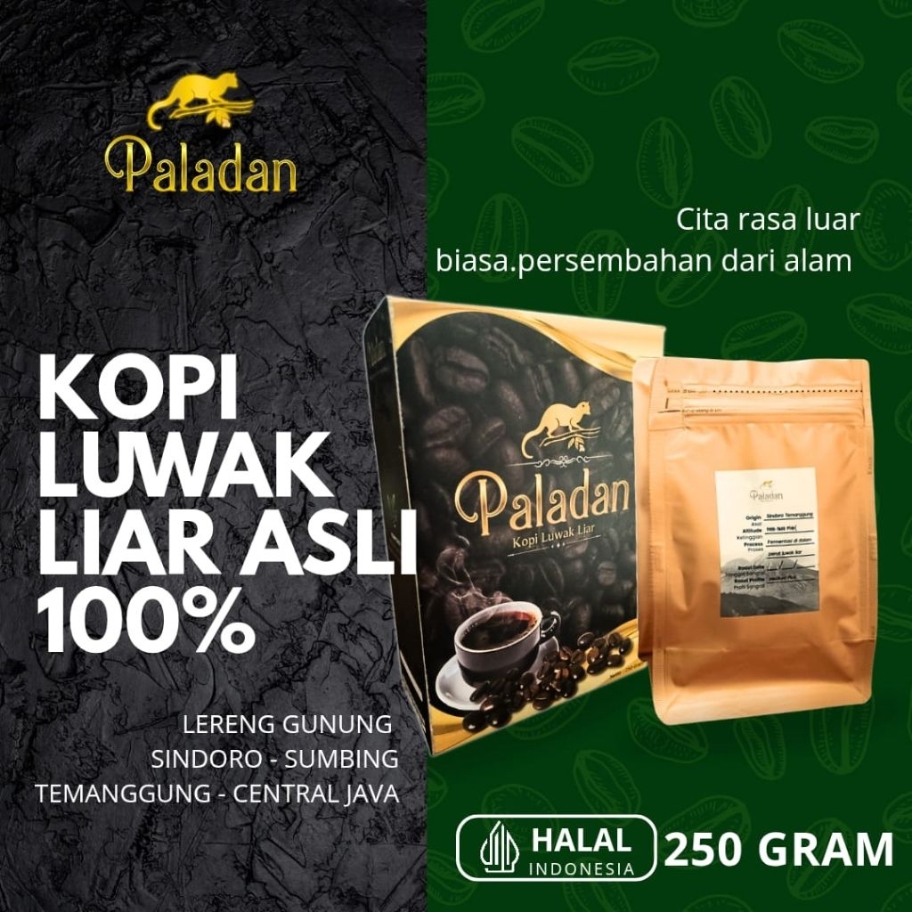 Kopi Luwak Liar 100% Asli Murni Paladan Coffee - Biji / Bubuk Arabica Premium Original 250gr
