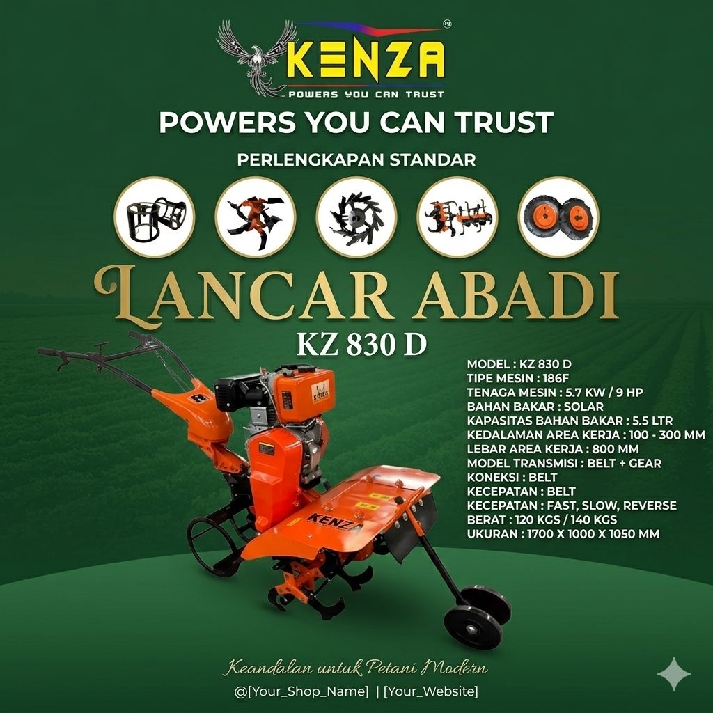 TRAKTOR KENZA 830 D MESIN DIESEL / TRAKTOR SAWAH / MESIN TRAKTOR / MESIN BAJAK SAWAH / MESIN RTH / C