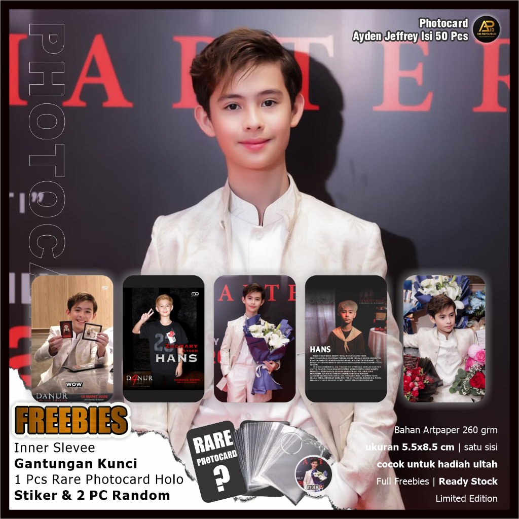 Photocard Ayden Jeffrey isi 50 Pcs Fanmade | Bonus Ganci, Rare Card, 2 PC random, Stiker dan Iner Sl
