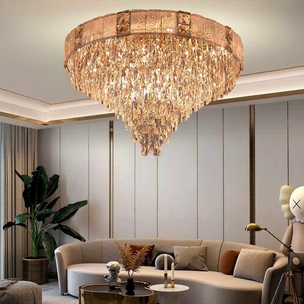 Lampu hias Plafon premium Kristal kaca ukir bening motif ornamen minimalis elegan classic Modern Lux