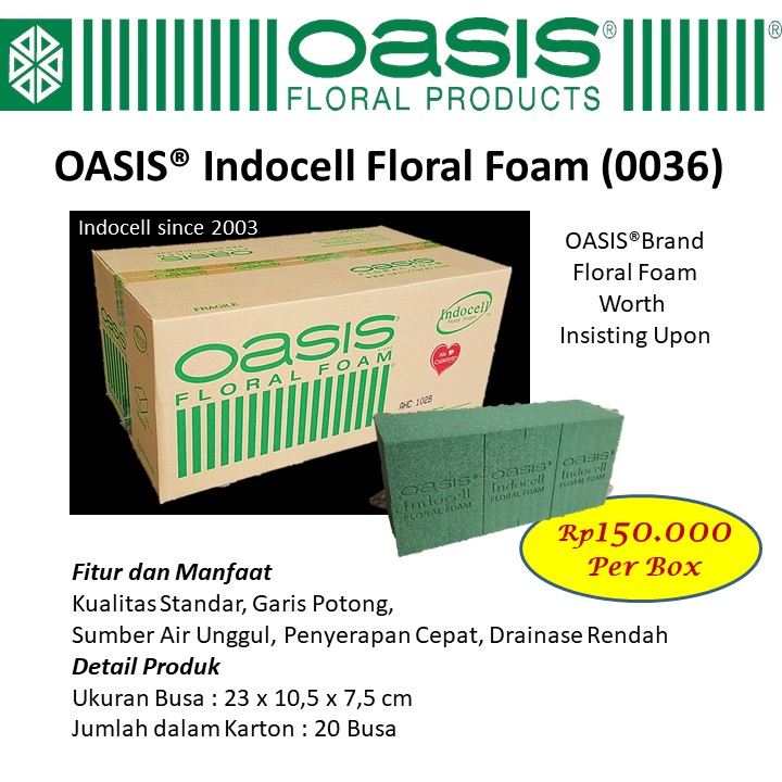 OASIS Indocell Floral Foam Basah Satuan Bunga Segar Fresh Flower Foam Bunga Florist Supply Sistsini