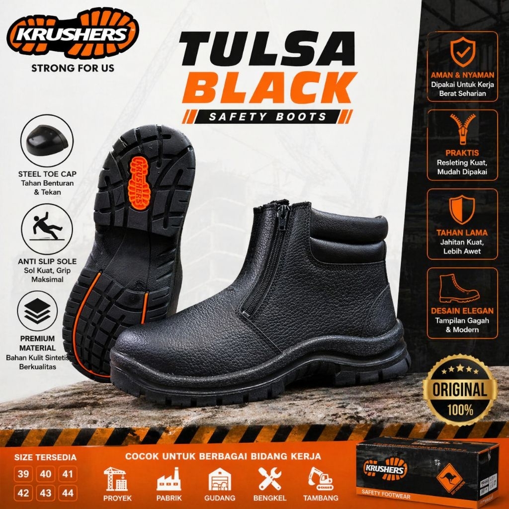 Sepatu Safety Krushers Tulsa Black Boots Pendek Original-SNI
