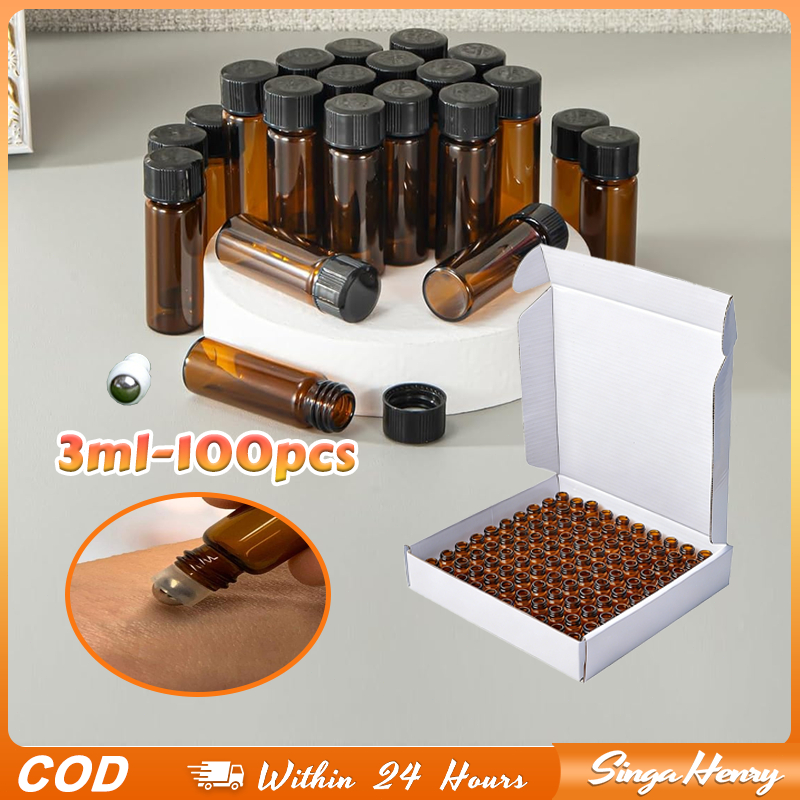 Botol Minyak Esensial Kaca Amber 100pcs 3ml Anti Bocor Botol Kaca Kecil Higienis Tutup Premium