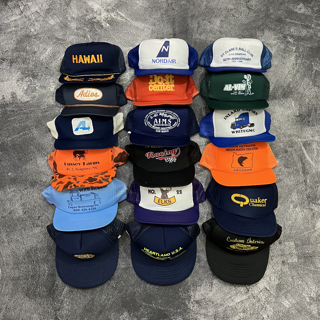 Topi Vintage Trucker Jaring Skena Patch Crown Tinggi