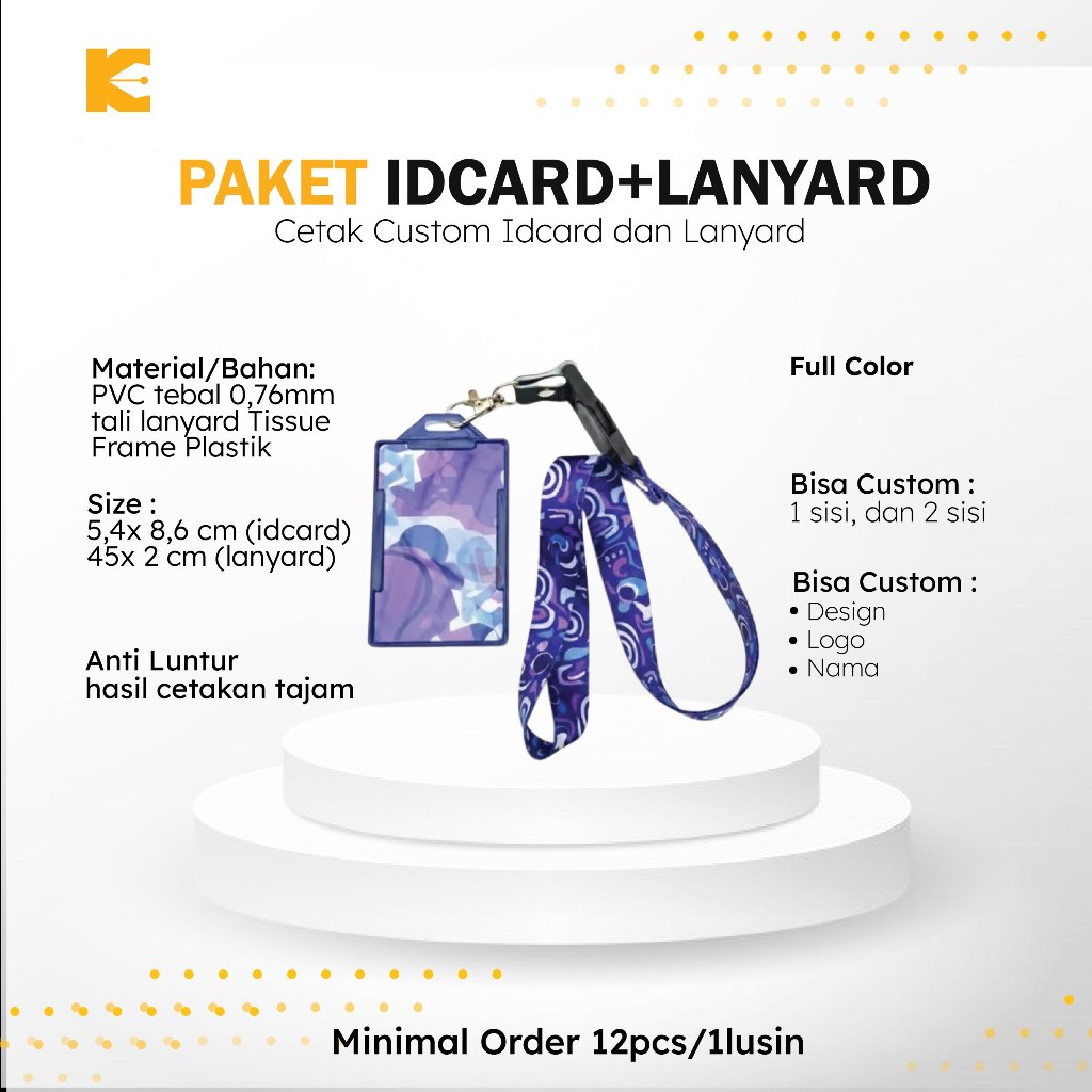 Paket ID Card + Lanyard Custom Full Color | ID Card PVC + Tali Lanyard + Frame Plastik