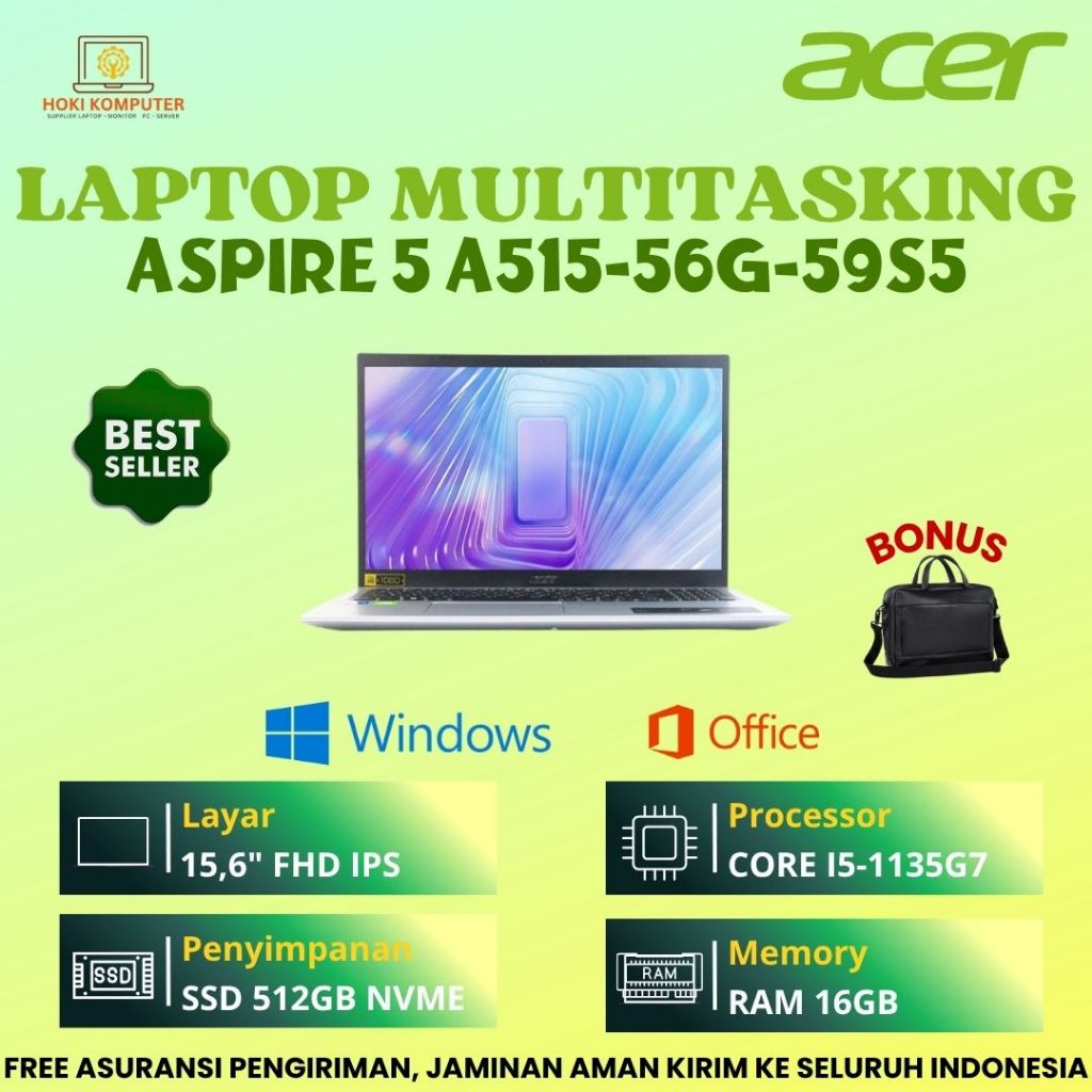 Laptop Acer Aspire 5 A515 - 59S5 Core i5-1135G7 Ram 16GB SSD 512GB 15.6" IPS Backlit