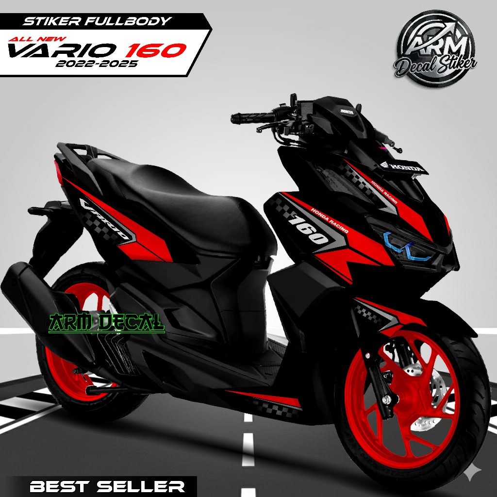 Decal Variasi Vario 160 Full Body / Stiker New Vario 160 Fullbody Dasar Hitam List Racing