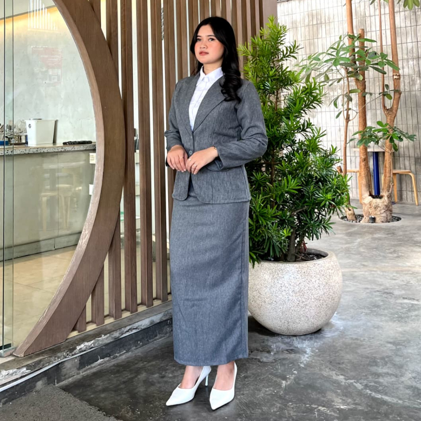 One Set Blazer Formal Wanita dan Rok Span Panjang - Setelan Rok dan Blazer Wanita - Setelan Jas Wani