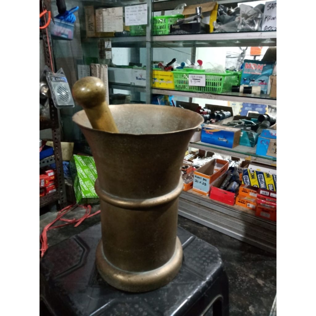 Lesung Lumpang Kuningan Tua | Alat Tumbuk Kuningan Asli 100 Tahun | Barang Antik Kuno