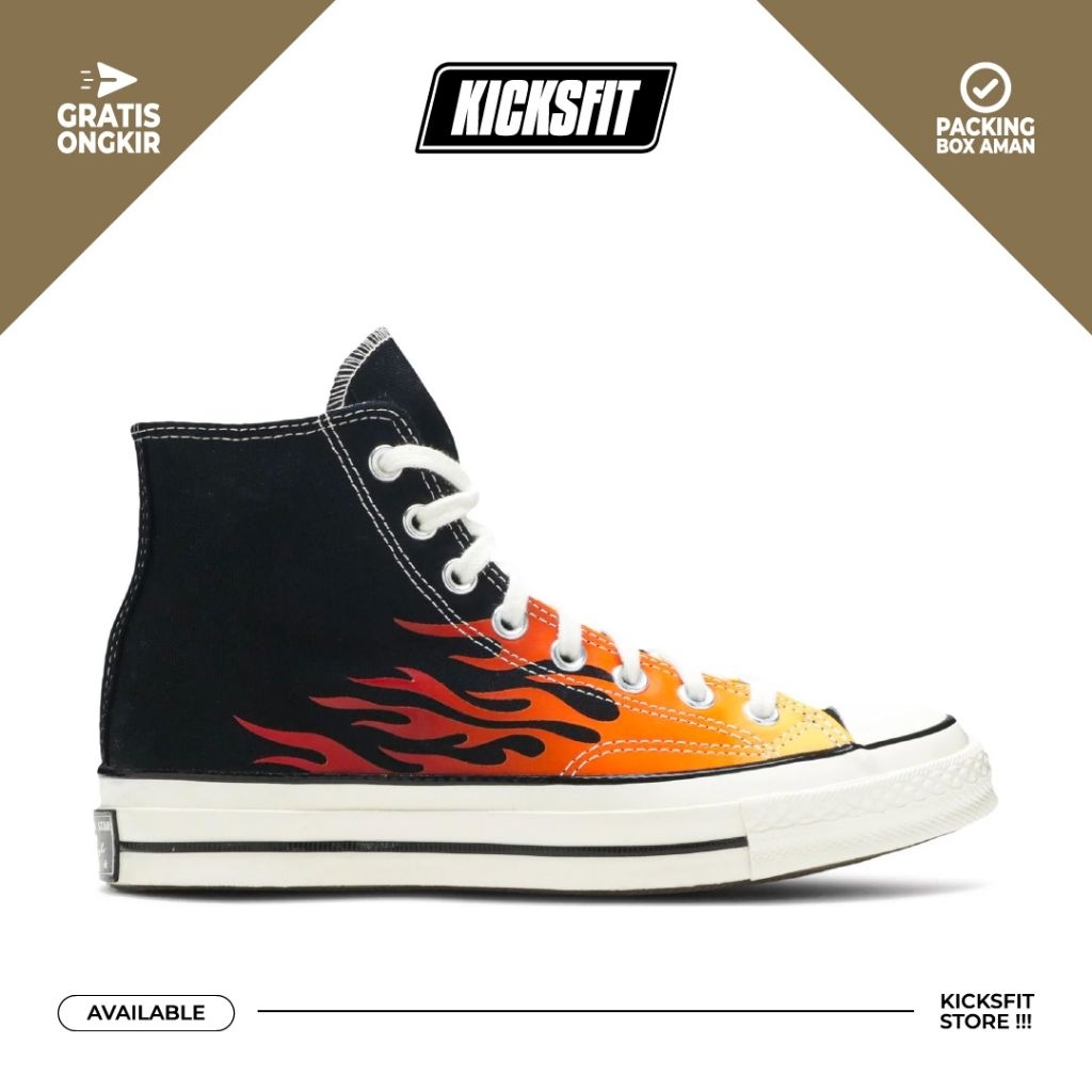 Sepatu Converse Chuck 70s Hi Flame Black Red Original Global