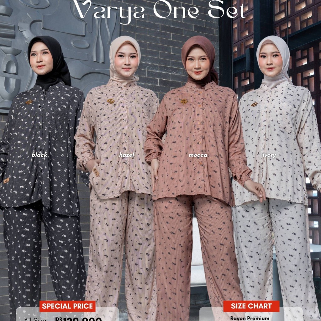 Fee Fashion -  Varya Oneset Setelan Kemeja Celana Adem Lengan Panjang Rayon Premium