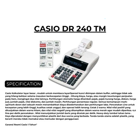 Kalkulator Casio Dr- 240Tm 14 Digits Co