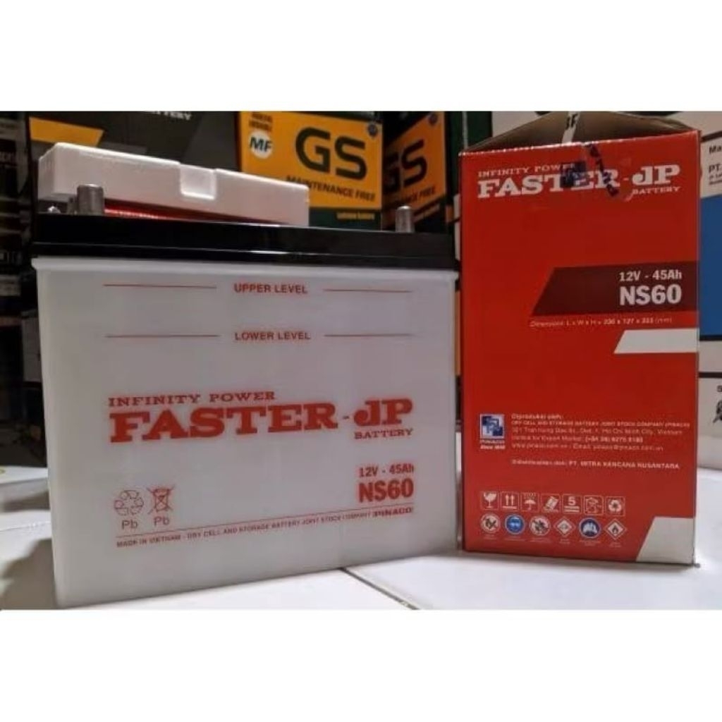 Aki mobil merk FASTER JP NS60 untuk mobil Terios AT/Rush AT/Xenia AT