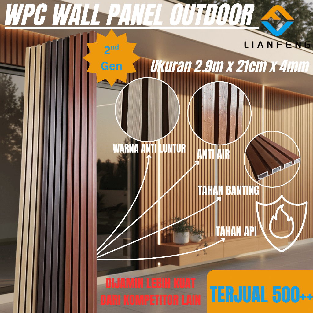 WPC Wallpanel Outdoor 290cm Wood Panel Eksterior Tahan Cuaca - Kisi Kisi Kayu Luar Ruangan Anti Sina