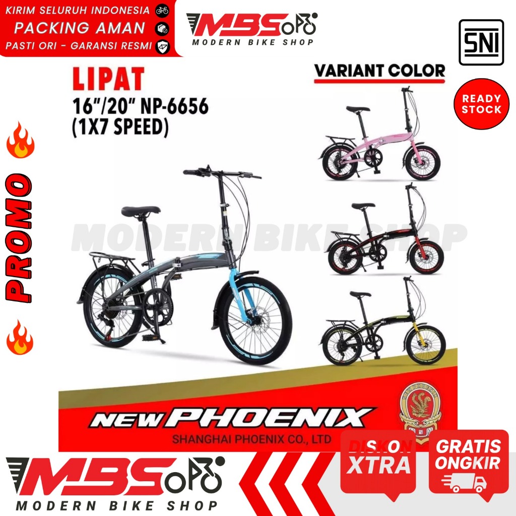 Sepeda Lipat NEW PHOENIX 16 20 inch NP 6651 6652 1x7 Speed Hi Teen Steel