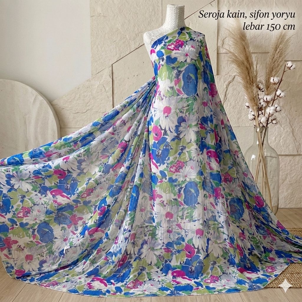 Kain Sifon Yoryu Motif Bunga - Lebar 150cm Rm