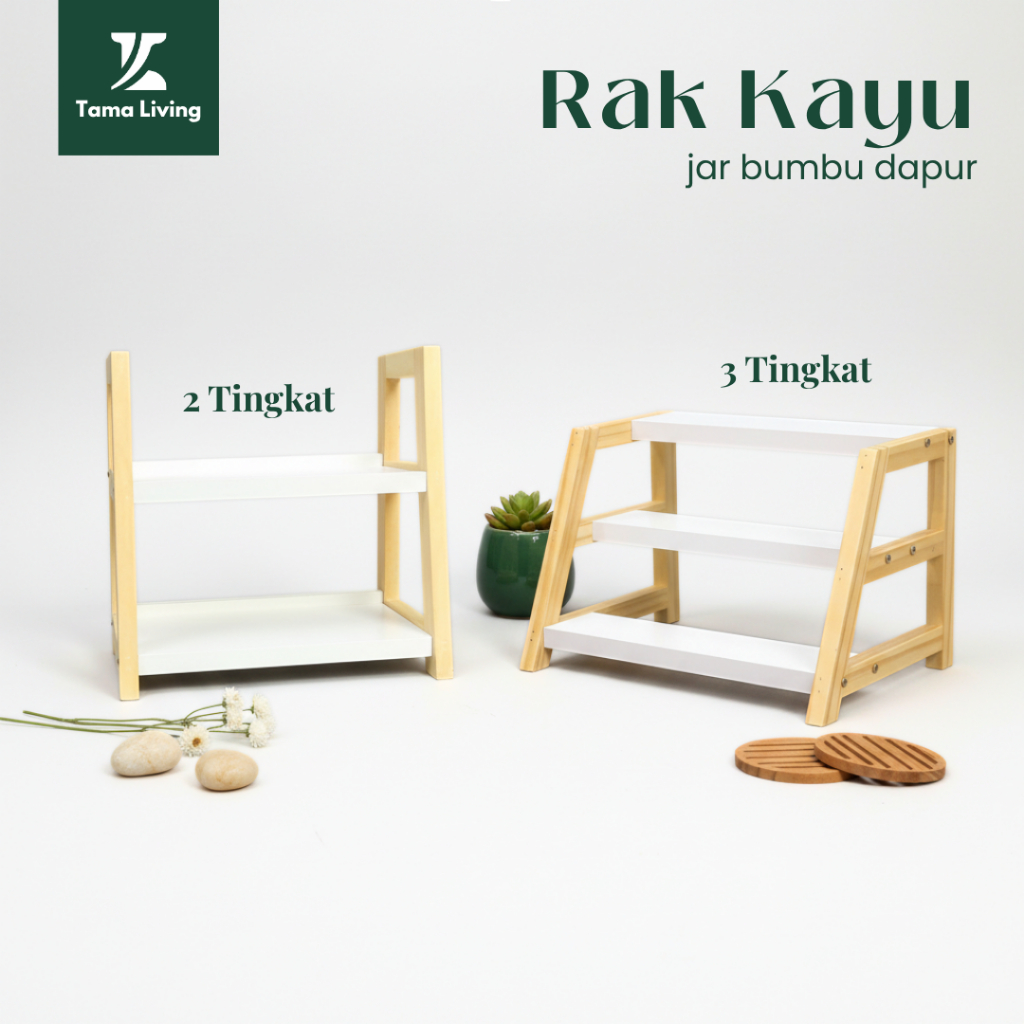 TAMA LIVING Rak Kayu Jar Bumbu Dapur Aesthetic Rak Bumbu Dapur Estetik Rak Kayu Susun Tatakan