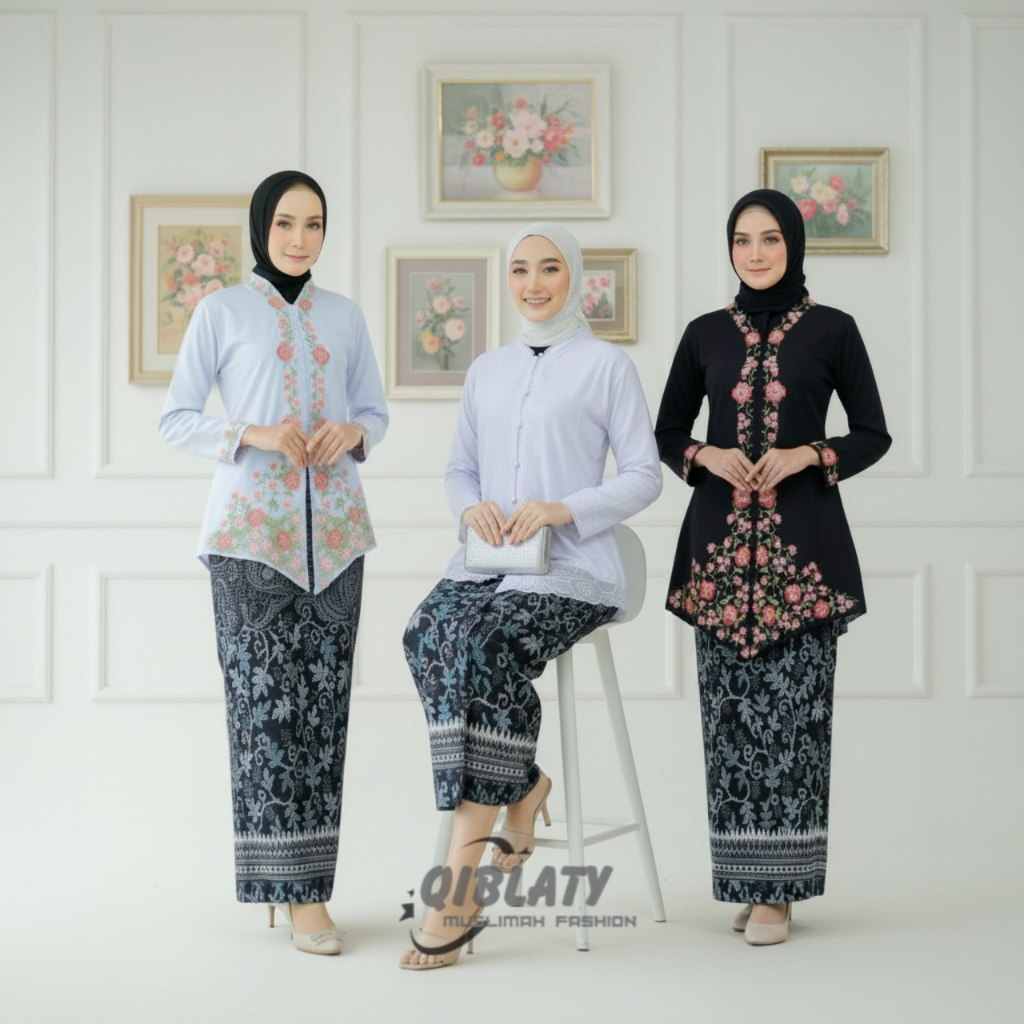 Satu set kebaya encim lengan panjang bordir/setelan kebaya wisuda/kebaya modern