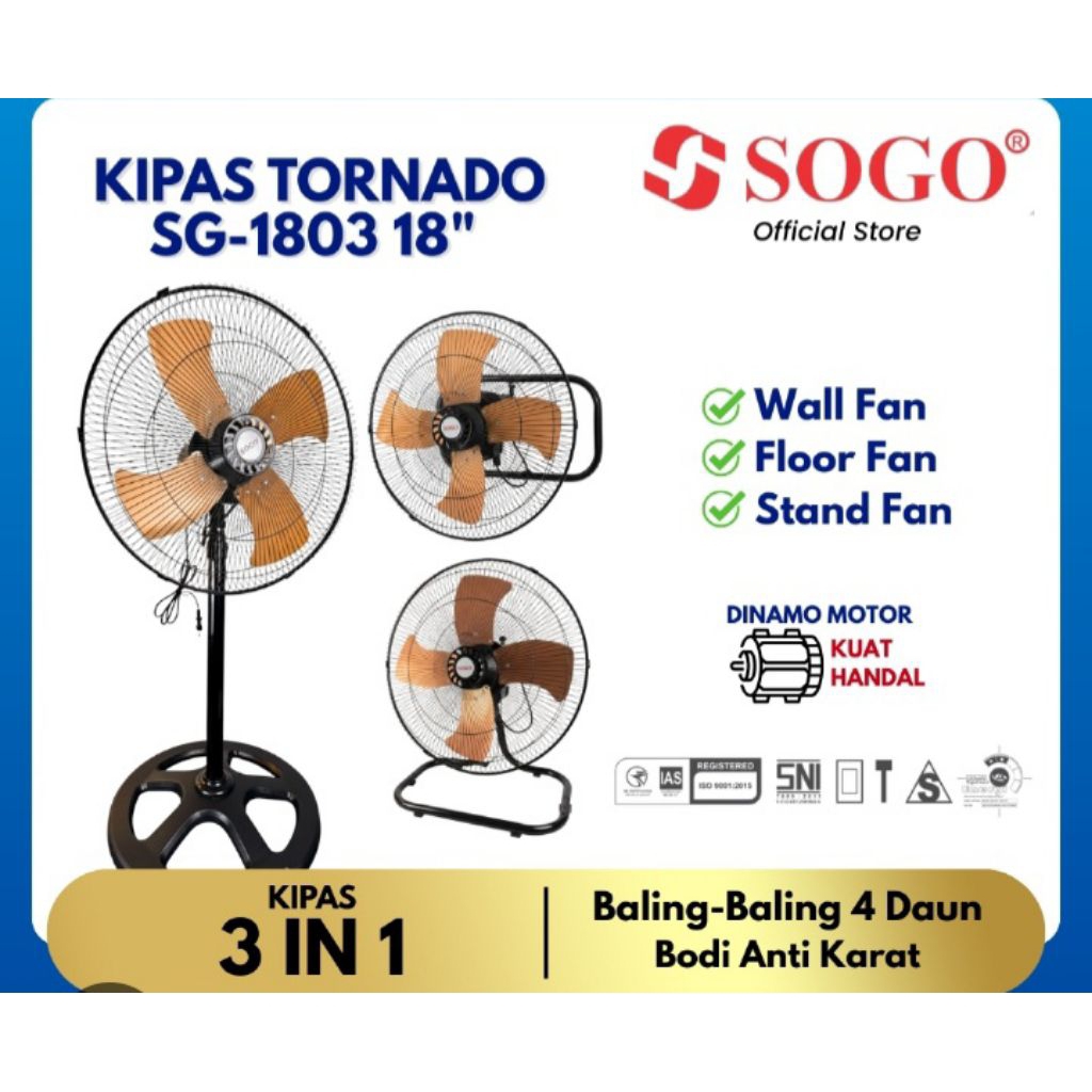 Kipas Angin Tornado Stan Fan-Wall Fan-Floor Fan Merek SOGO 18 inch (Ready Stok)