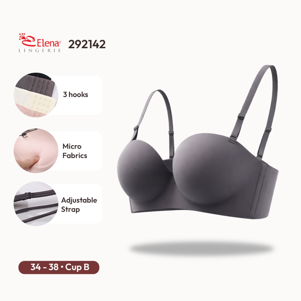 Elena E 292142 Bra Seamless Tanpa Kawat Busa Push Up Cup B Kait 4 Polos Bh 34B - 38B