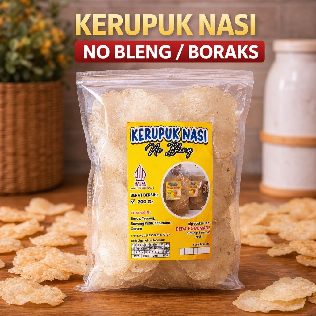 Kerupuk Gendar Tanpa Borak Tanpa Bleng 200gr , Kerupuk Puli Tanpa Obat Puli , Kerupuk Nasi 200 gram 