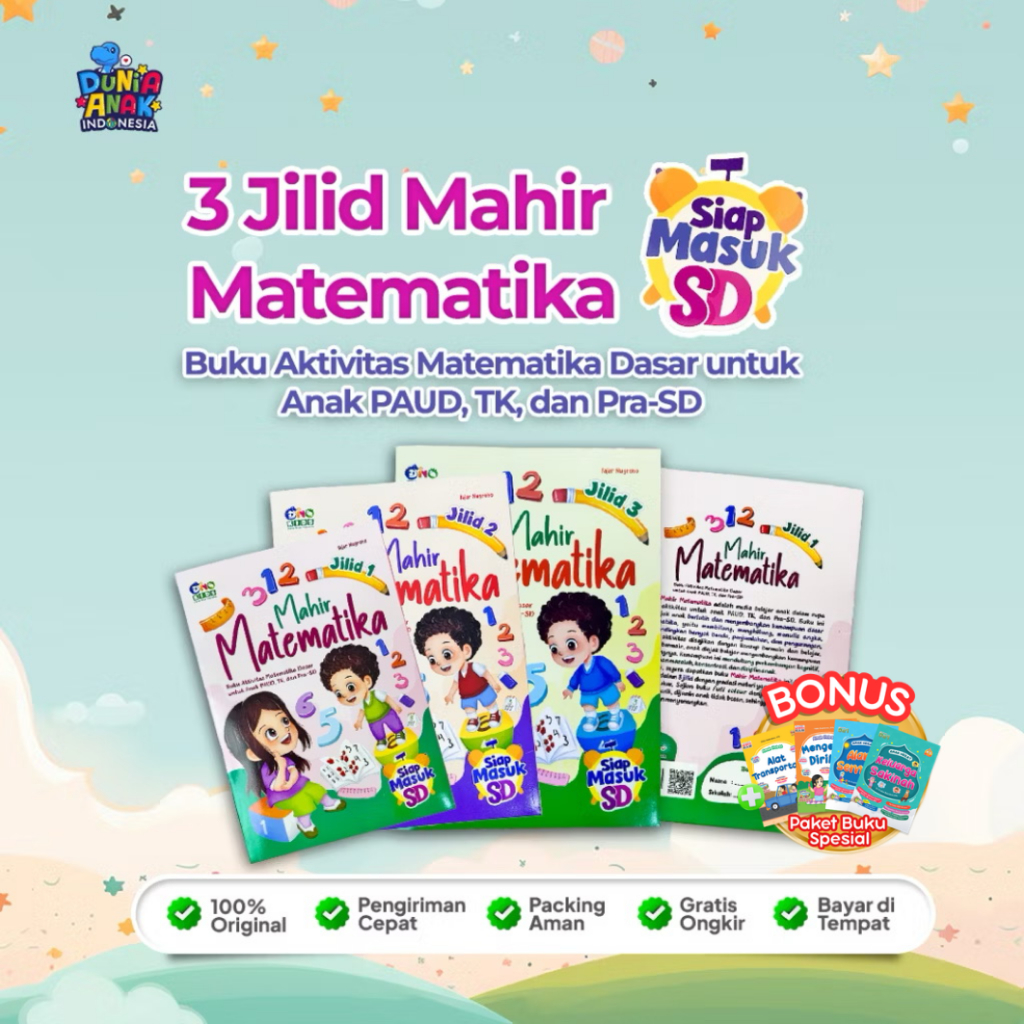 Buku Aktivitas Matematika Dasar Anak  Belajar Angka PAUD TK Seri Mahir Matematika 3 Buku