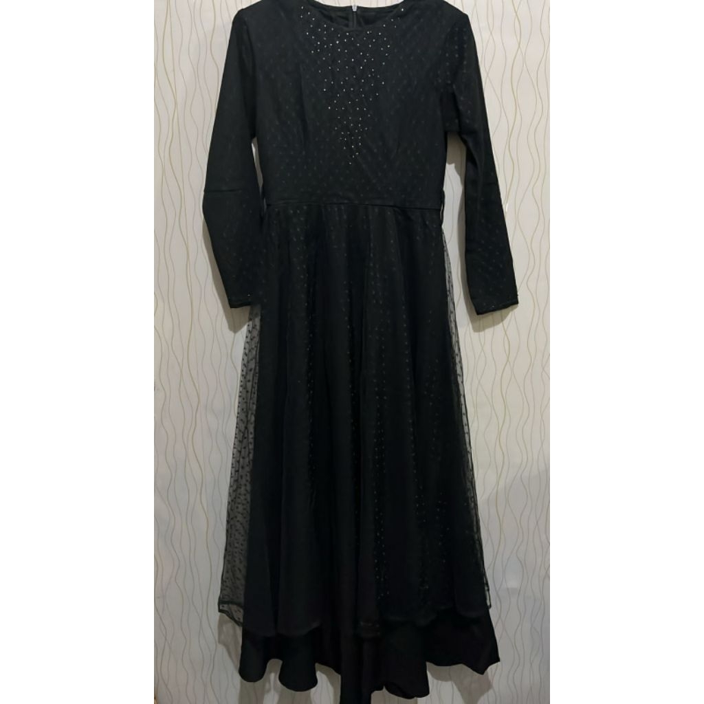 gamis brokat wanita warna hitam