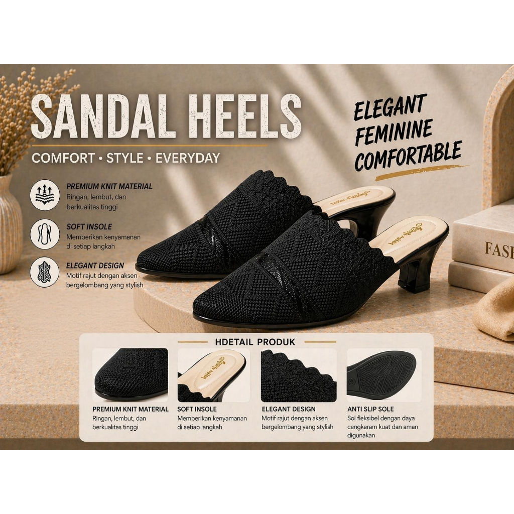 Jolie Ashley Amanda Sandal Wanita Slip On Rajut Knit Elegan Sandal Selop Wanita Nyaman Anti Slip