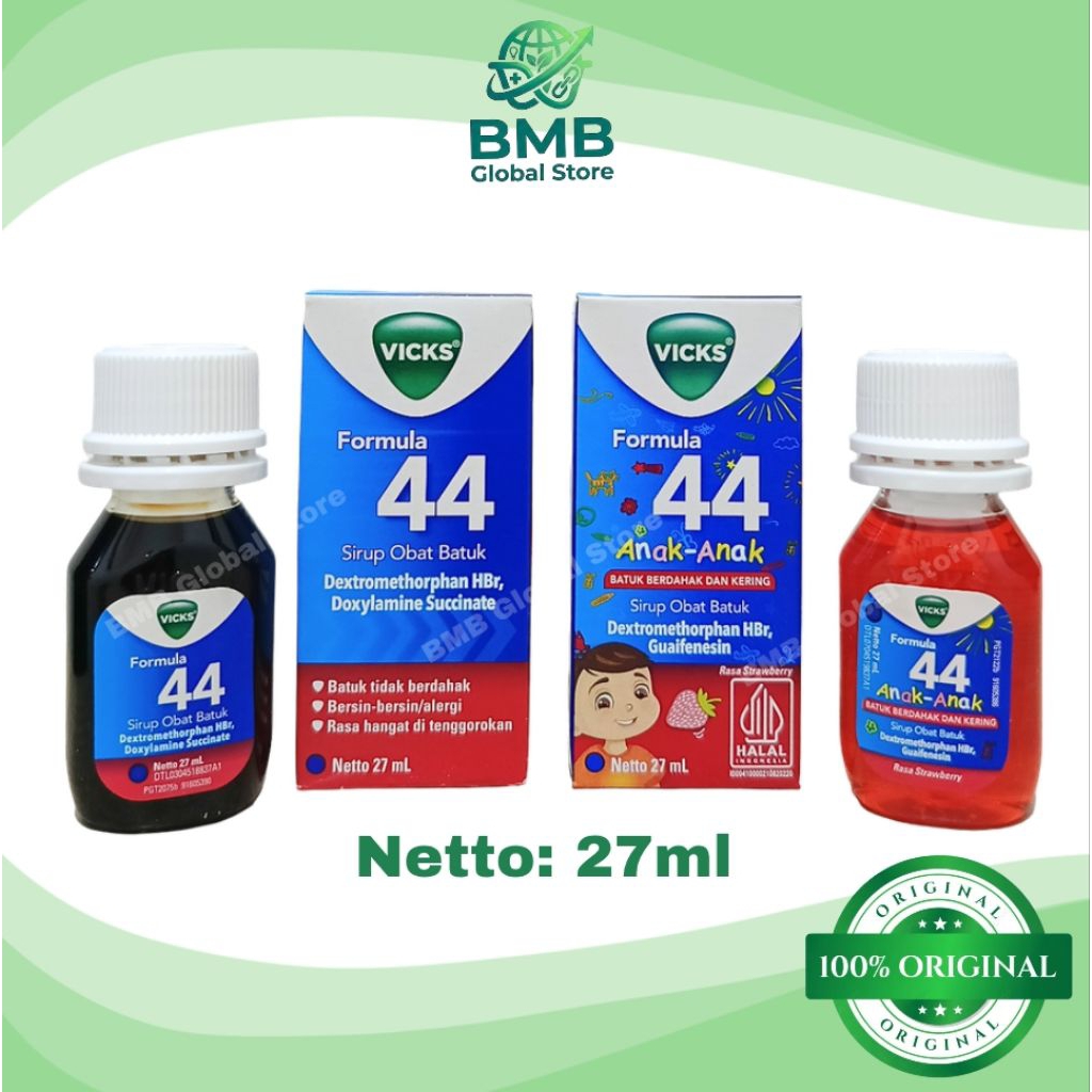 Vicks Formula 44 27ml & Vicks Formula 44 Anak 27ml Rasa Strawberry - Obat Batuk Sirup Anak & Dewasa 