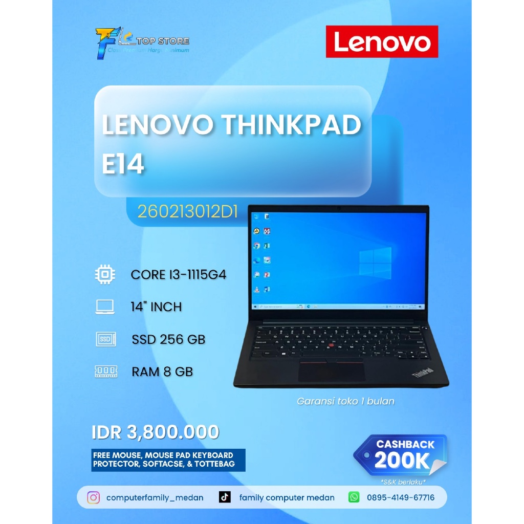LAPTOP LENOVO THINKPAD E14 INTEL CORE I3 GEN 11 RAM 8GB SSD 256GB