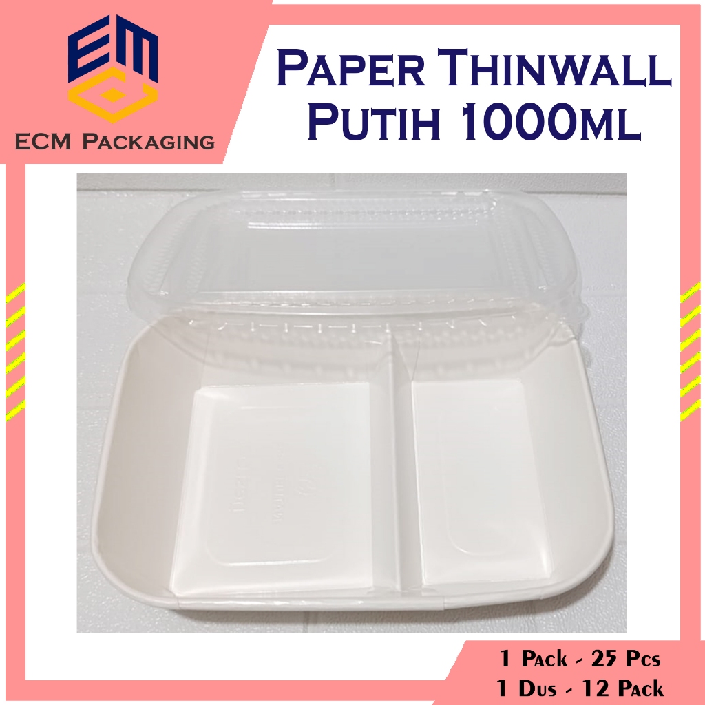 25PCS PAPER THINWALL SEKAT 1000ML | LUNCH BOX SEKAT 2 | MEALBOX SEKAT PUTIH