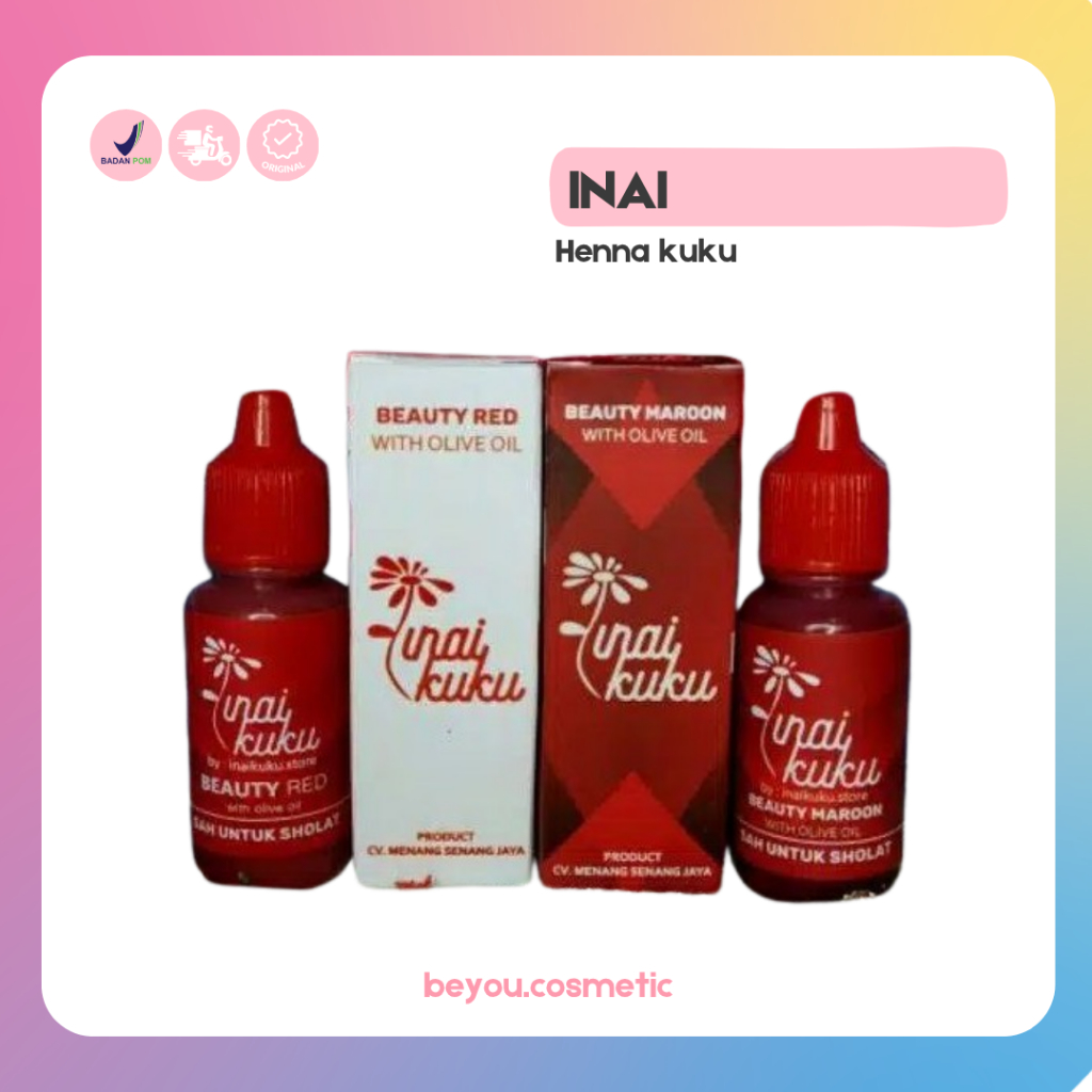 Inai Kuku Muslimah Original BPOM Sah Sholat - Henna Kuku Halal dengan Olive Oil Beauty Red & Maroon 