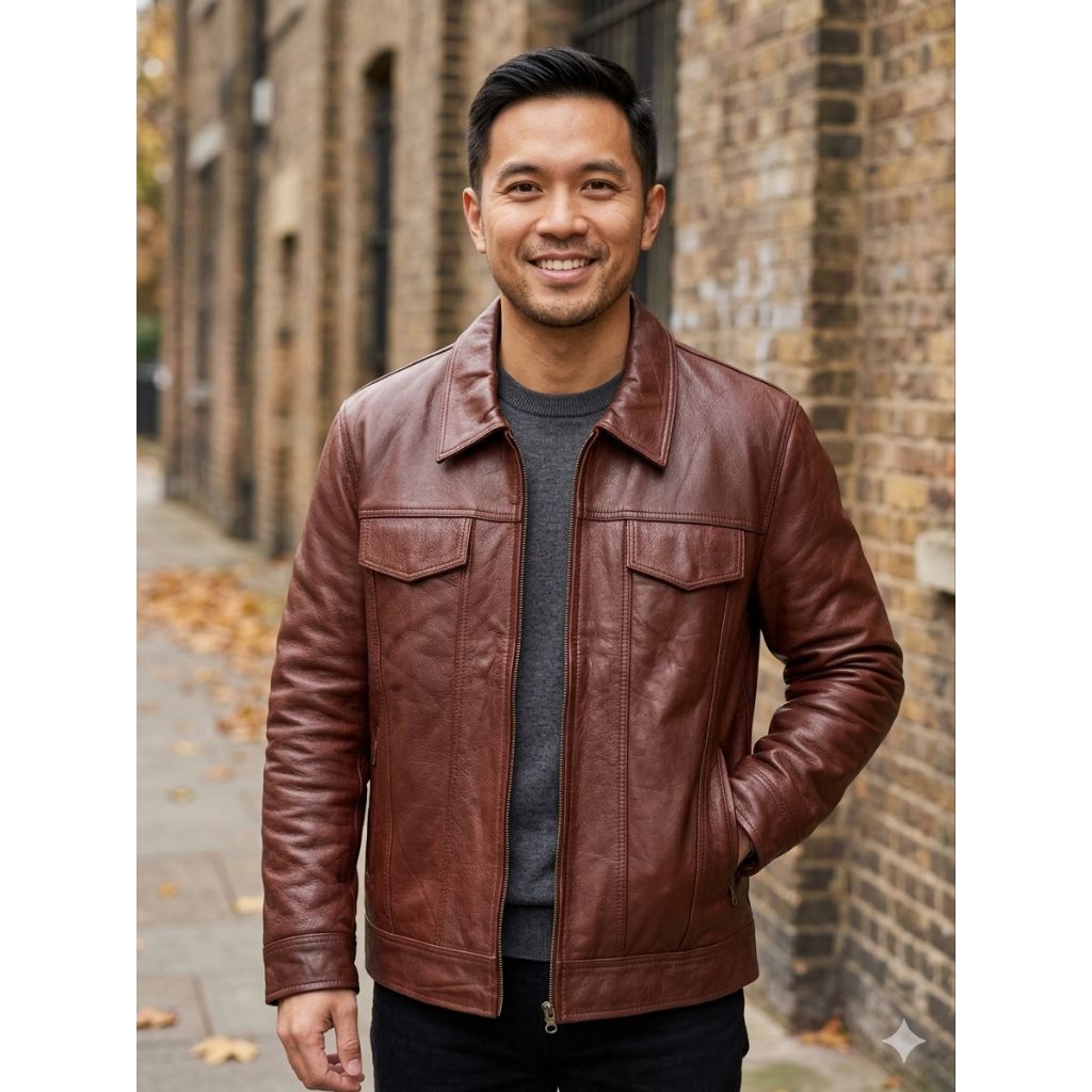 jaket kulit asli 100% MODEL LEVIS MAROON VINTAGE  size L